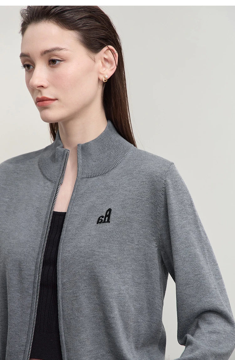 Damen-Rollkragen-Strickjacke kurz Reißverschluss Wolle Herbst-Winter