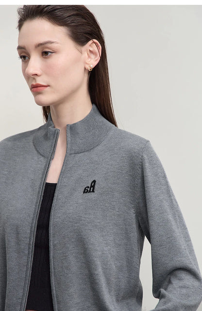 Damen-Rollkragen-Strickjacke kurz Reißverschluss Wolle Herbst-Winter