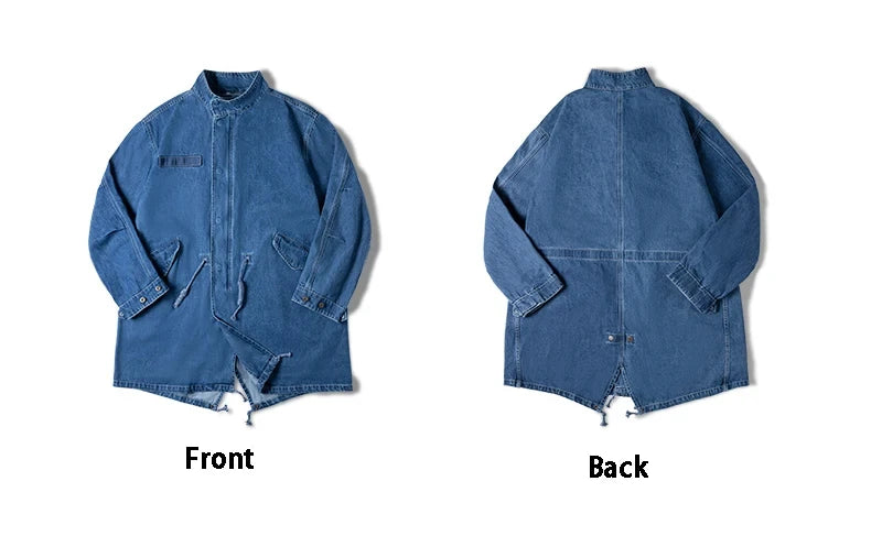 Retro M65 Denim Fischschwanz Trenchcoat – Stilvoller Lässiger Look