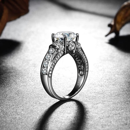 Damen-Ring Moissanit 2 Karat aus Silber 925 Edler Verlobungs- und Hochzeitsring Schmuck Geschenk