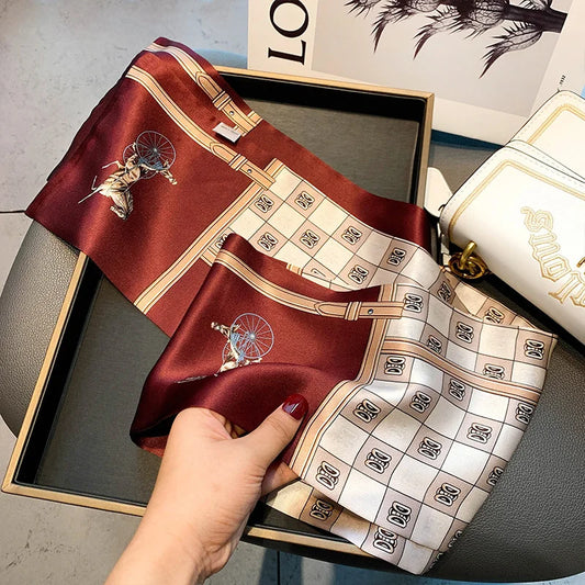Damen Seidenschal dünn Taschenband Foulard Haarband Stirnband bedruckt C