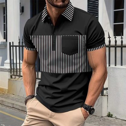 Leichtes Herren-Poloshirt aus Eisseide mit kurzem Ärmel und Reverskragen – ideal für den Sommer im Büro.