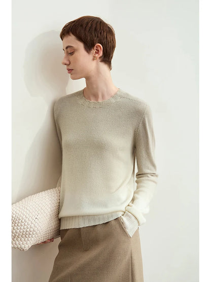 Rundhals-Pullover mit Farbverlauf, langärmlig, hellbeige/creme, schlicht
