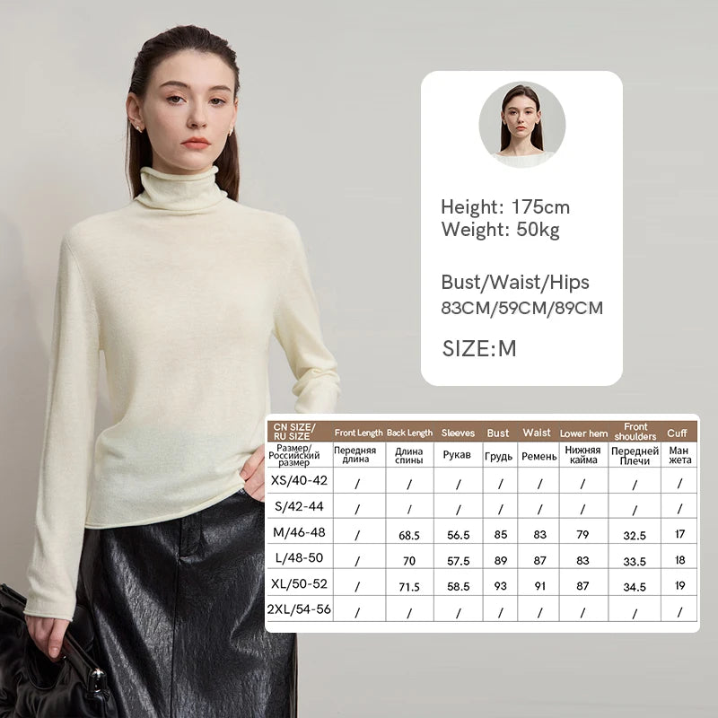 Damen-Rollkragenpullover 100 % Wolle gerade einfarbig Herbst-Winter