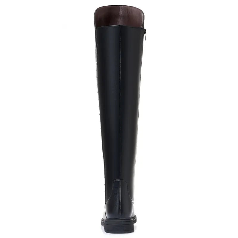 Over The Knee Boots Ladies Winter Wool Warm Genuine Leather Shiny Fashion Ladies Knee Boots Large Size Female Riding Boots