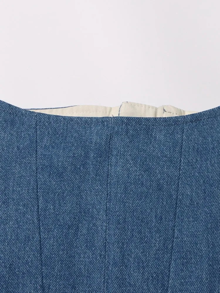 Asymmetrische Damen-Jeans mit hohem Bund und Colorblock-Design – modische Spliced-Denim-Hose für Frauen.