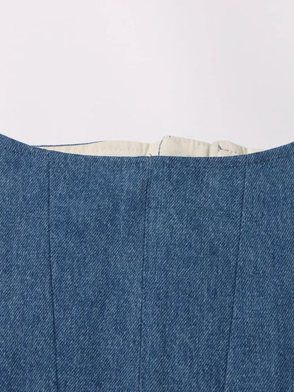 Asymmetrische Damen-Jeans mit hohem Bund und Colorblock-Design – modische Spliced-Denim-Hose für Frauen.