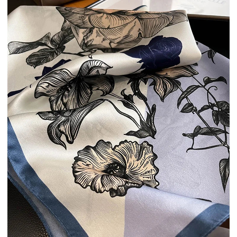 Damen Seidensatin Schal Tasche Kopf Bandana Halstuch bedruckt J