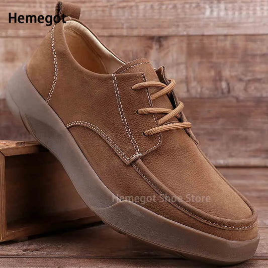 Thick-Soled Lace-Up Men's Shoes Non-Slip Retro British Style Shoes Men's Shoes Wear-Resistant Solid Color Handmade Men's Shoes