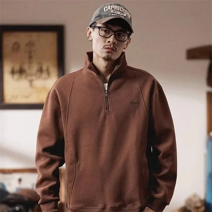 Herren Sweatshirt im Y2K Vintage-Stil mit halb durchgehendem Reißverschluss