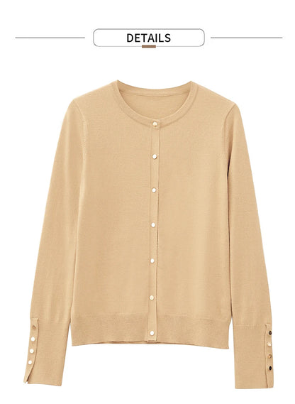 Damen-Strickjacke Rundhals Wolle Metallknopf französisch Büro Frühling