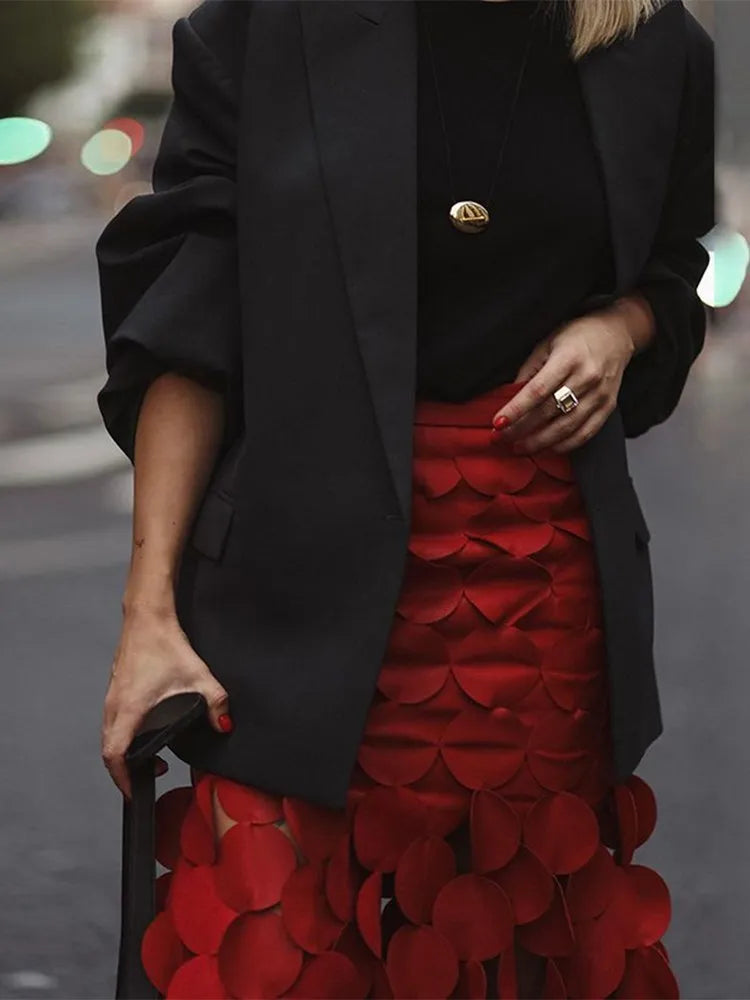 Elegantes Damen-Kleid mit Diamantmuster, Reverskragen und langen Ärmeln – figurbetontes Patchwork-Design mit doppelreihiger Knopfleiste.