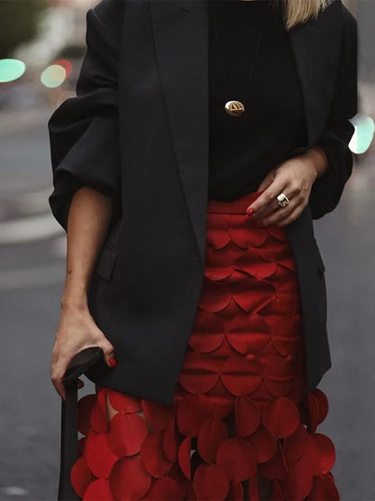 Elegantes Damen-Kleid mit Diamantmuster, Reverskragen und langen Ärmeln – figurbetontes Patchwork-Design mit doppelreihiger Knopfleiste.