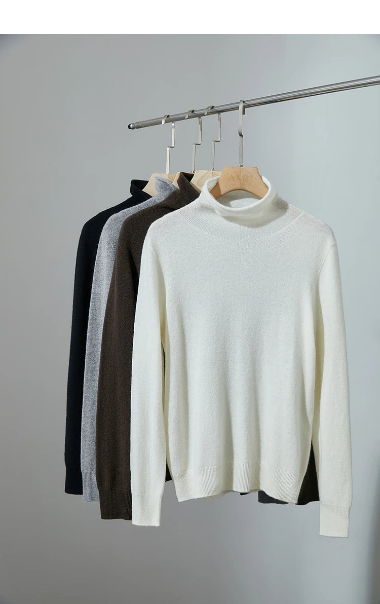 Damen-Rollkragenpullover Wolle-Kaschmir locker einfarbig Herbst