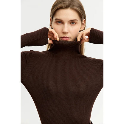 Damen-Rollkragenpullover 100 % Wolle Slim Fit elastisch Winter