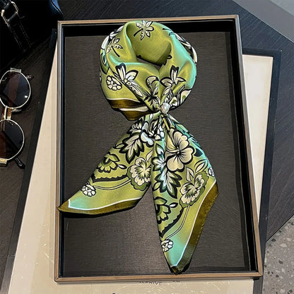 Damen Seidenschal 53cm quadratisch Blumenprint Luxus Hijab Bandana F