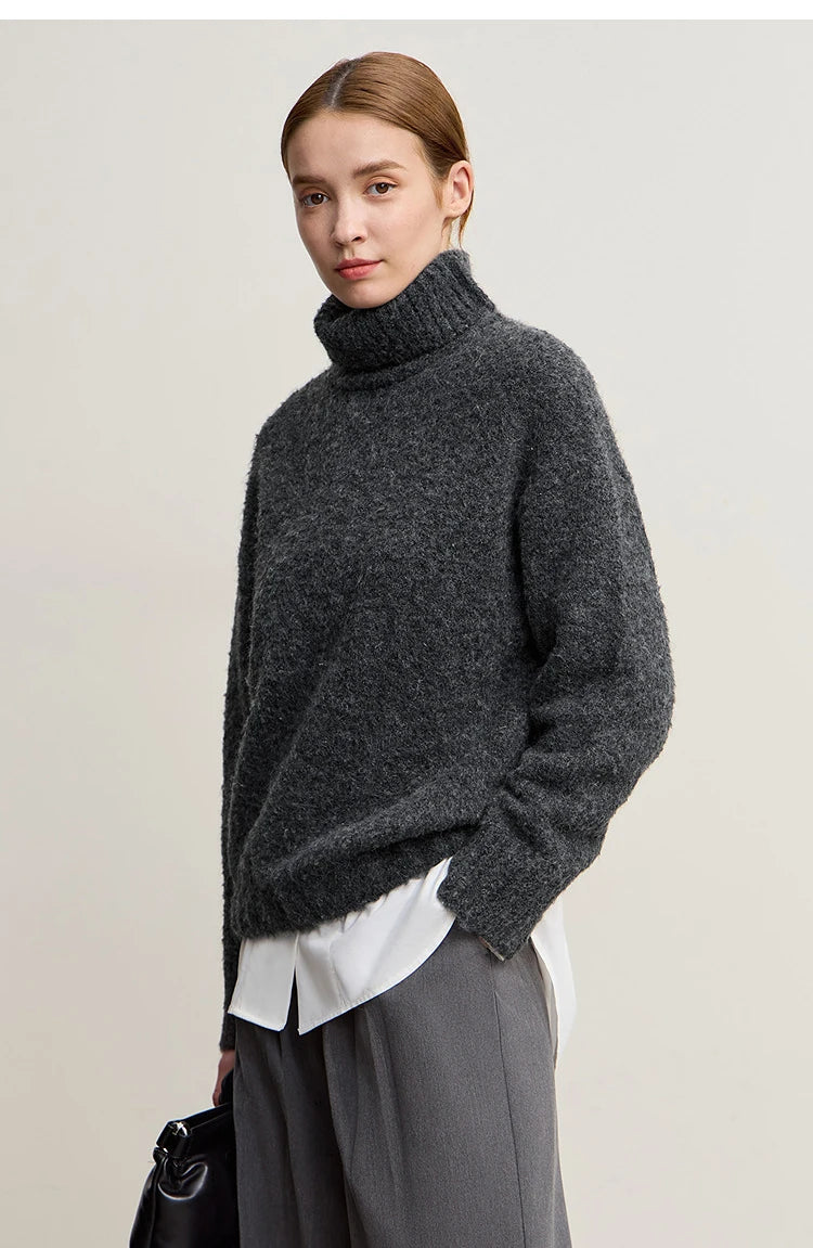 Damen-Rollkragenpullover locker Raglan Streetwear Winter