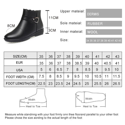 Damen Schneestiefel aus echtem Leder mit rutschfestem flachem Boden