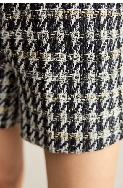 Damen Shorts im Retro-Stil mit kariertem Patchwork und Taschen