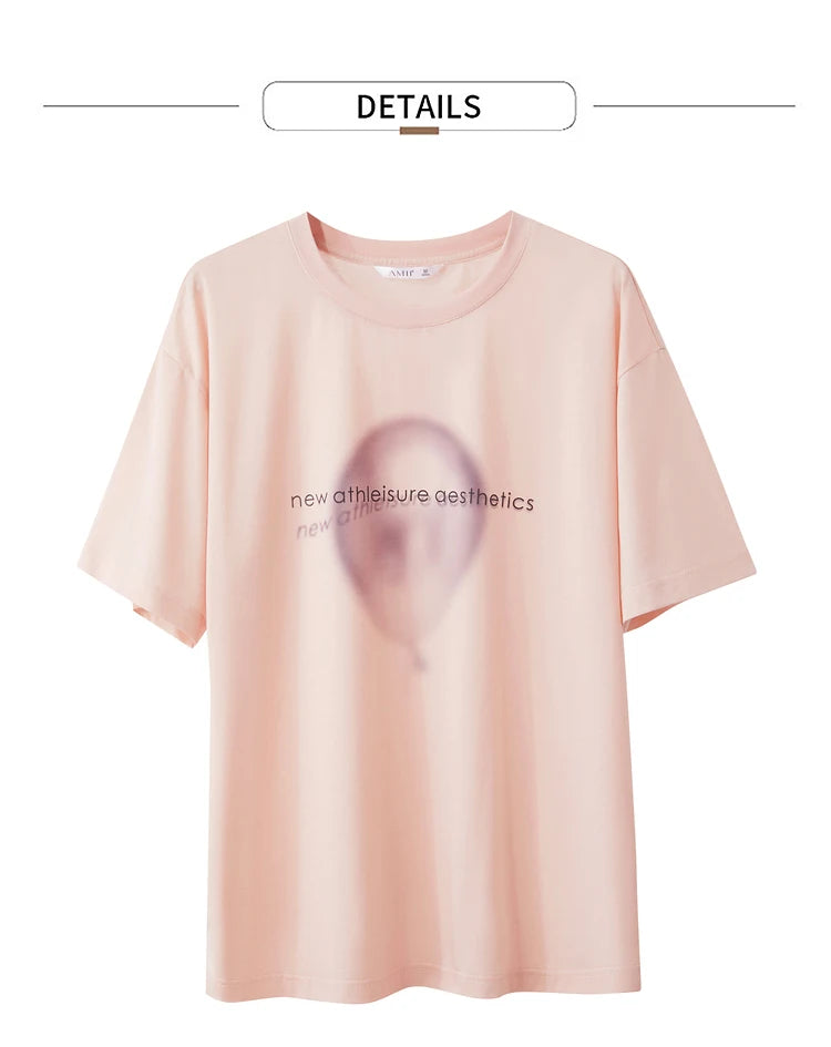 Damen T-Shirt im minimalistischen Stil mit gedrucktem Design und lässigen Ärmeln