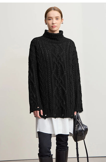 Damen-Rollkragenpullover Acryl locker warm Retro Winter