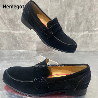 Black Suede Loafers Men's Spring Autumn British Style Shoes New Shoes Comfortable Slip-On Light Casual Shoes Large Size 40-48