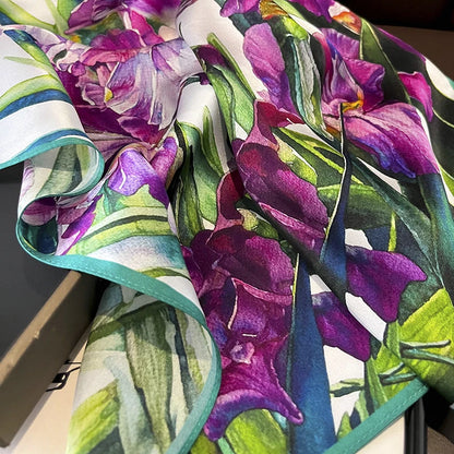 Damen Seidenschal 53cm quadratisch Blumenprint Luxus Halstuch Hijab Bandana B