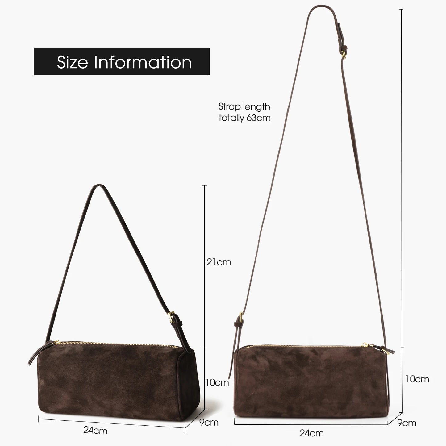 Lange Wildleder-Damentasche | Barrel-Form Schultertasche Luxus