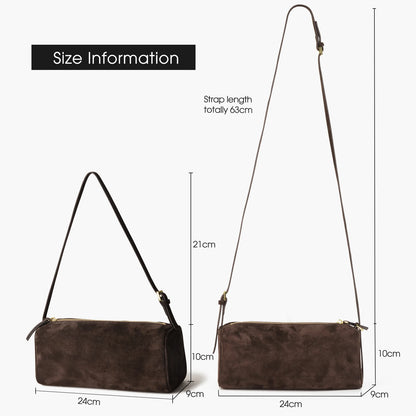 Lange Wildleder-Damentasche | Barrel-Form Schultertasche Luxus