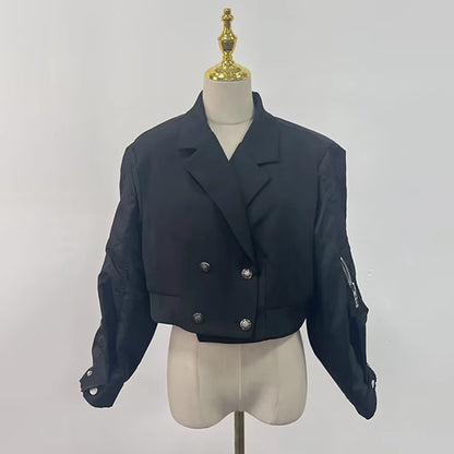 Elegantes Damen-Zweiteiler-Set mit O-Ausschnitt und halblangem Ärmel, bestehend aus farblich abgesetztem Mantel und hoch tailliertem Rock.