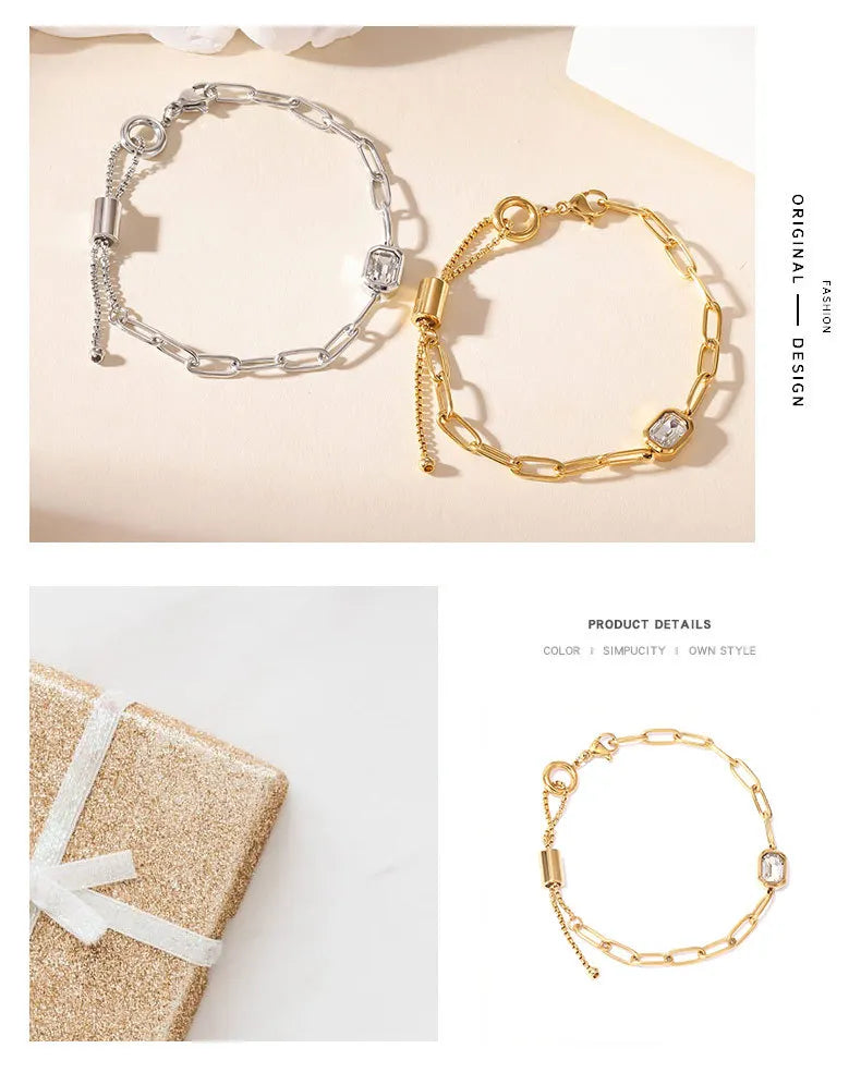 Damen-Kettenarmband mit Zirkonia rechteckig