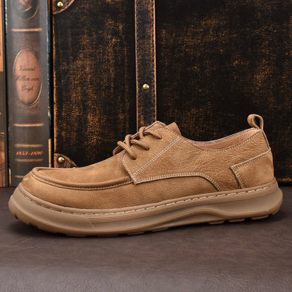 Thick-Soled Men's Shoes Retro British Style Non-Slip Leather Shoes Men's Shoes Wear-Resistant Solid Color Handmade Men's Shoes