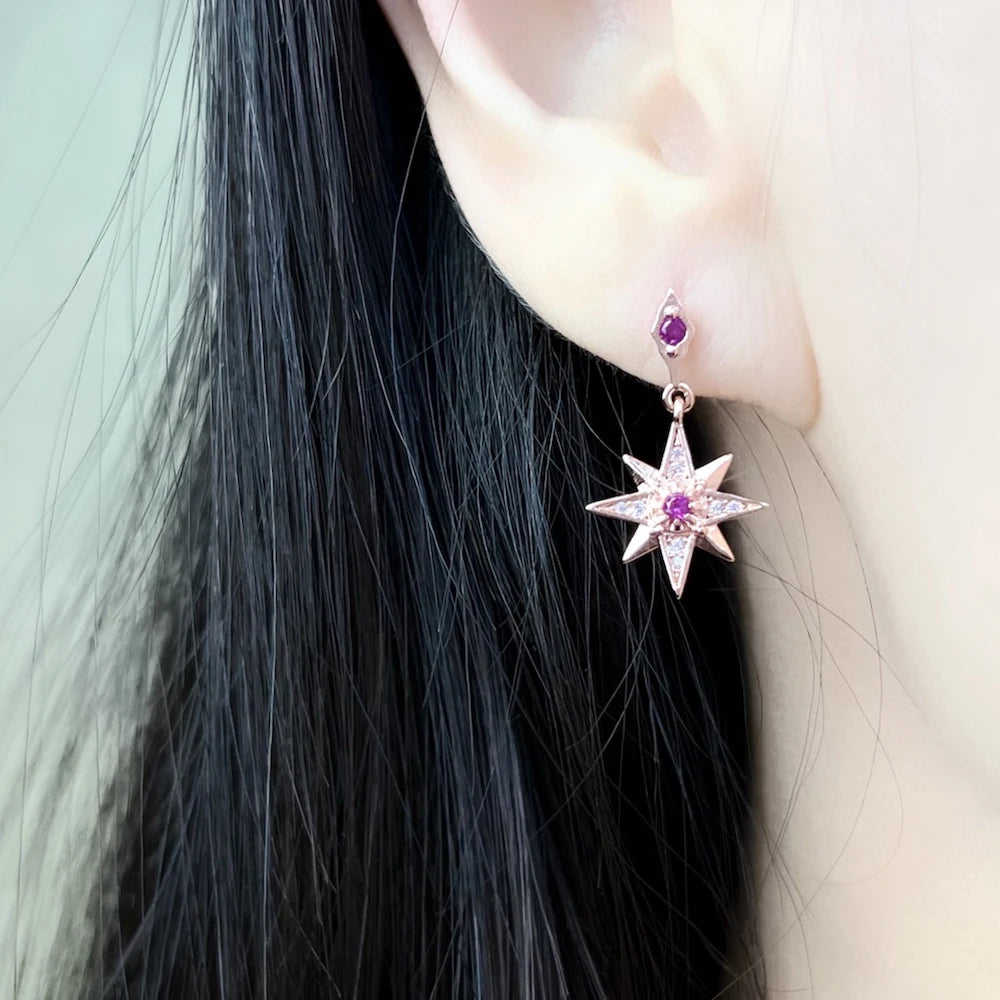 Damen-Ohrringe magischer Stern rosa verträumt Sommer aus Sterlingsilber
