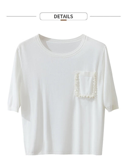 Damen-Rundhalspullover 100 % Lyocell einfarbig locker Kurzarm Sommer
