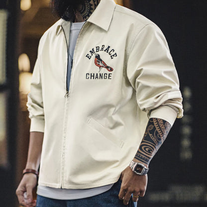 Herren Vintage-gestickte Coach-Jacke im lässigen Stil mit Reißverschluss