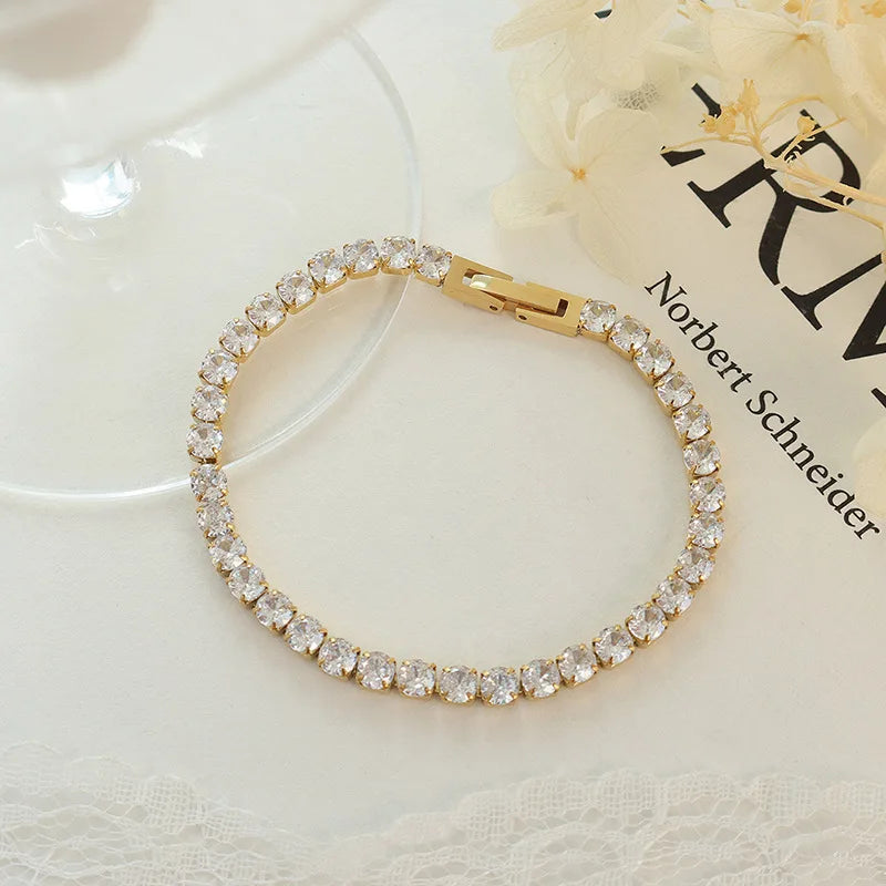 Damen-Kettenarmband mit rundem Zirkonia aus Edelstahl