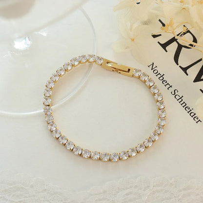Damen-Kettenarmband mit rundem Zirkonia aus Edelstahl