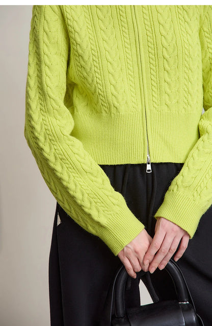 Damen-Rollkragen-Strickjacke Reißverschluss schlank Herbst
