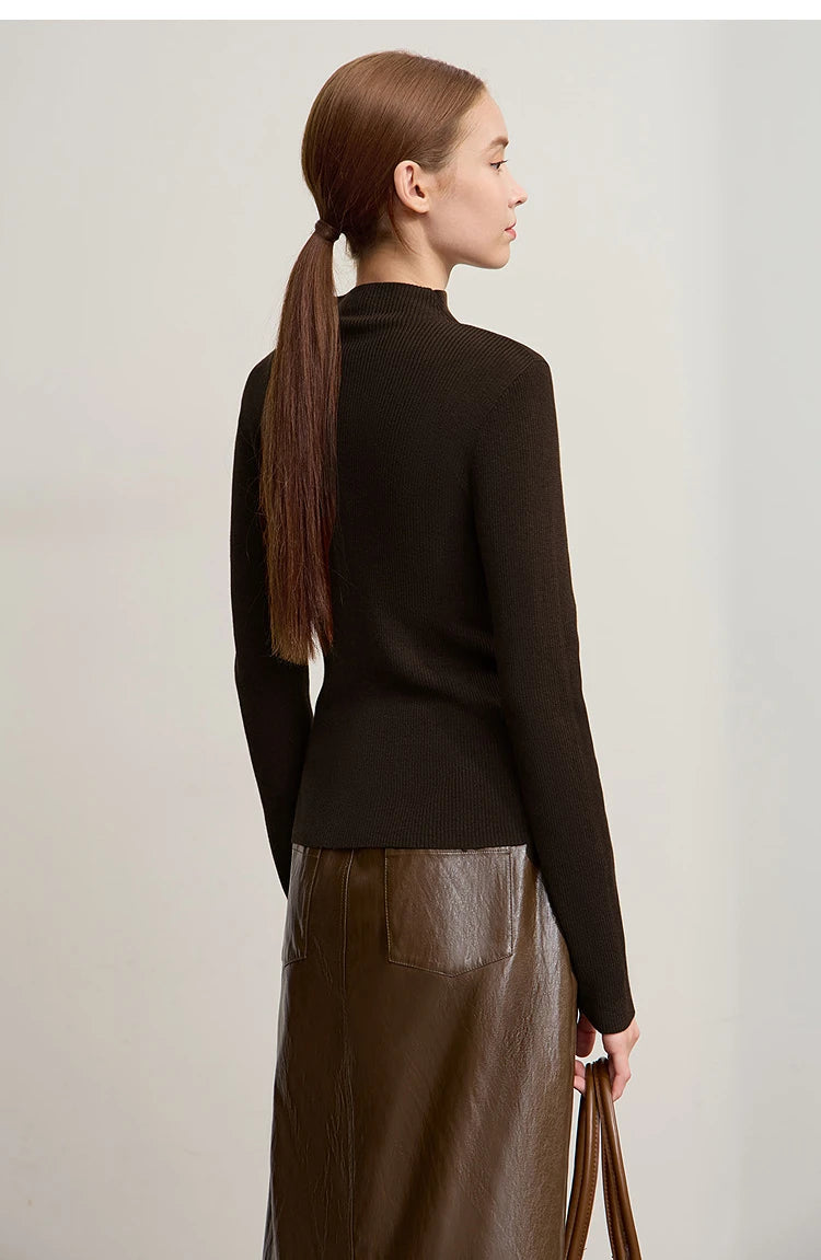 Damen-Halbrollkragen-Pullover Slim asymmetrisch Kontrast Winter