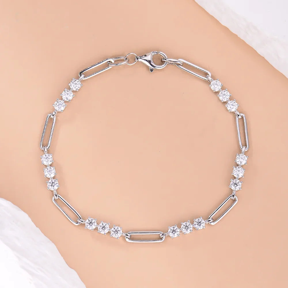 Damen-Armband Paperclip-Design mit Moissanit