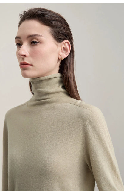 Damen-Rollkragenpullover 100 % Wolle gerade einfarbig Herbst-Winter