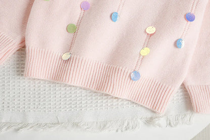 Mädchen Pullover Set mit bunten Pailletten und Tutu Röcken in Pink und Weiß
