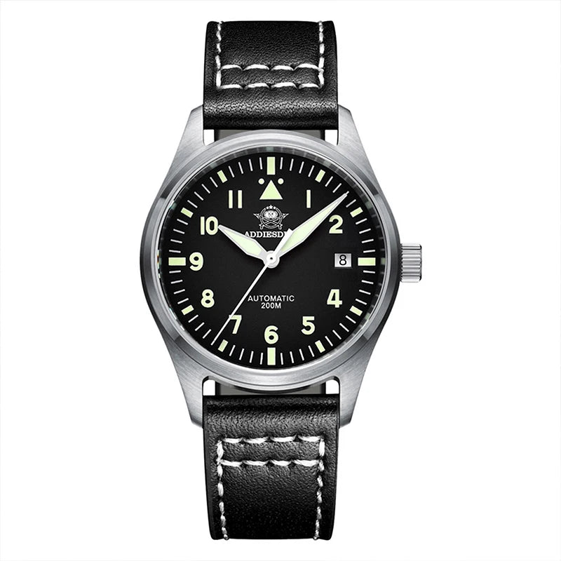 Herren-Vintage-Automatikuhr mit Lederarmband und C3-Leuchtmasse
