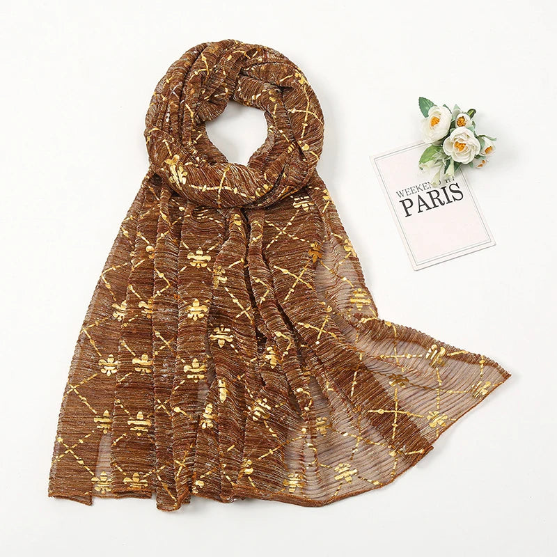 Damen Chiffon Hijab Schal Glitzer Gold Silber muslimisch Kopftuch einfarbig