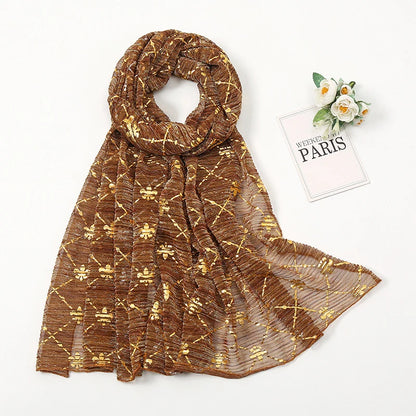 Damen Chiffon Hijab Schal Glitzer Gold Silber muslimisch Kopftuch einfarbig