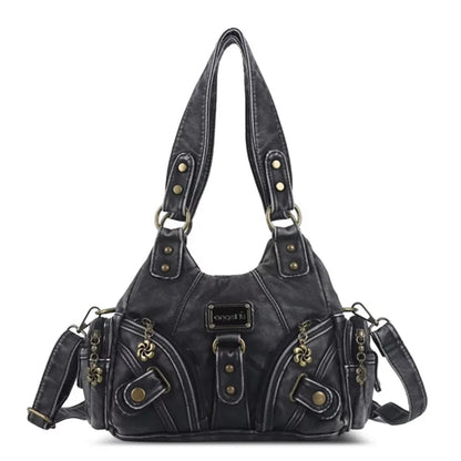 Damen-Handtasche mit Top-Griff und Mehrfachfächern für Smartphone Vintage-Stil Kompakt
