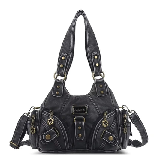 Damen-Handtasche mit Top-Griff und Mehrfachfächern für Smartphone Vintage-Stil Kompakt