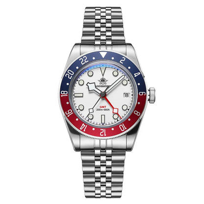 Herren-GMT-Quarzuhr mit Ronda-Werk und Bubble-Glas