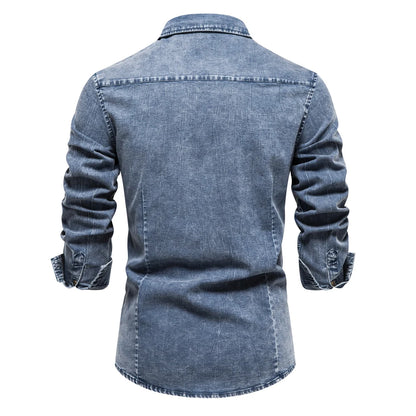 Herren Denim Hemd aus Baumwolle mit doppelten Taschen im lässigen Stil
