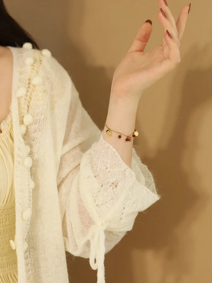 Damen-Armband mit rotem Stein aus Edelstahl